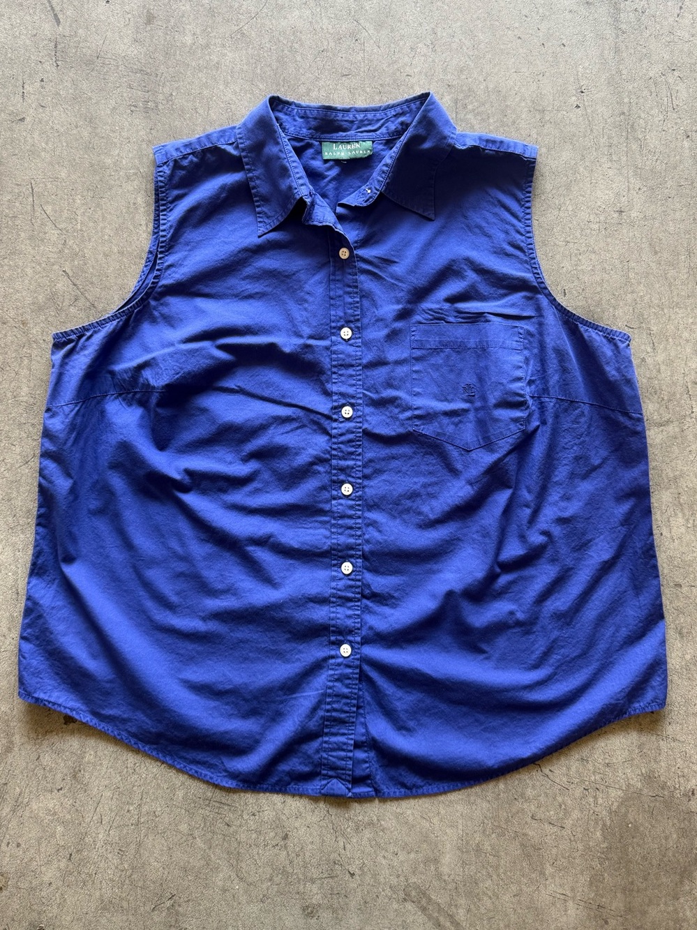Ralph Lauren - Sleeveless Button-Up Pocket Embroidered Shirt in Cobalt Blue
